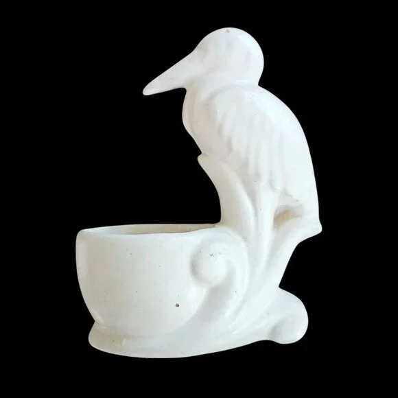 Matte White Pottery Bird Planter Trinket Bowl Mid-Century Modern 6 Inch - Picture 7 of 14
